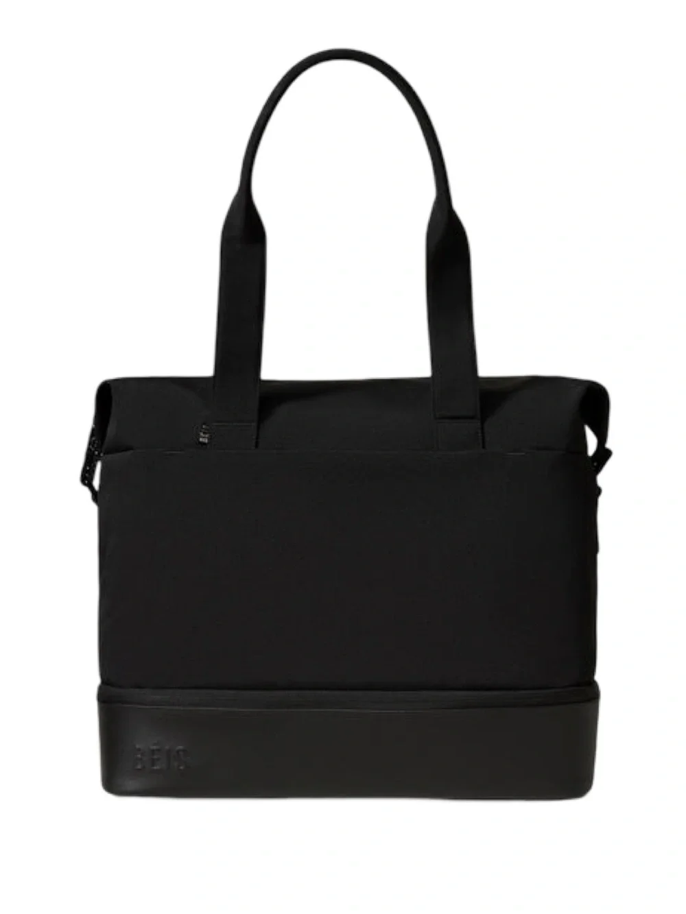 Beis Weekender Bag Black Canvas Leather Shoulder Strap Handle